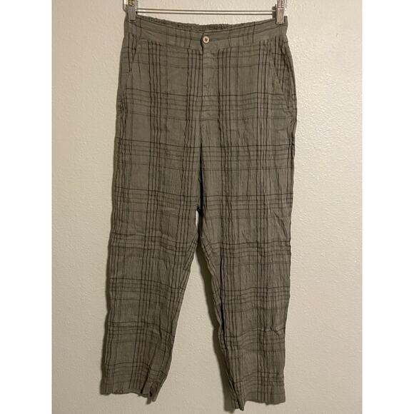 Transit Par Such Womens Pants Medium Gray Linen Plaid Tapered Leg Avant Garde - Picture 1 of 7
